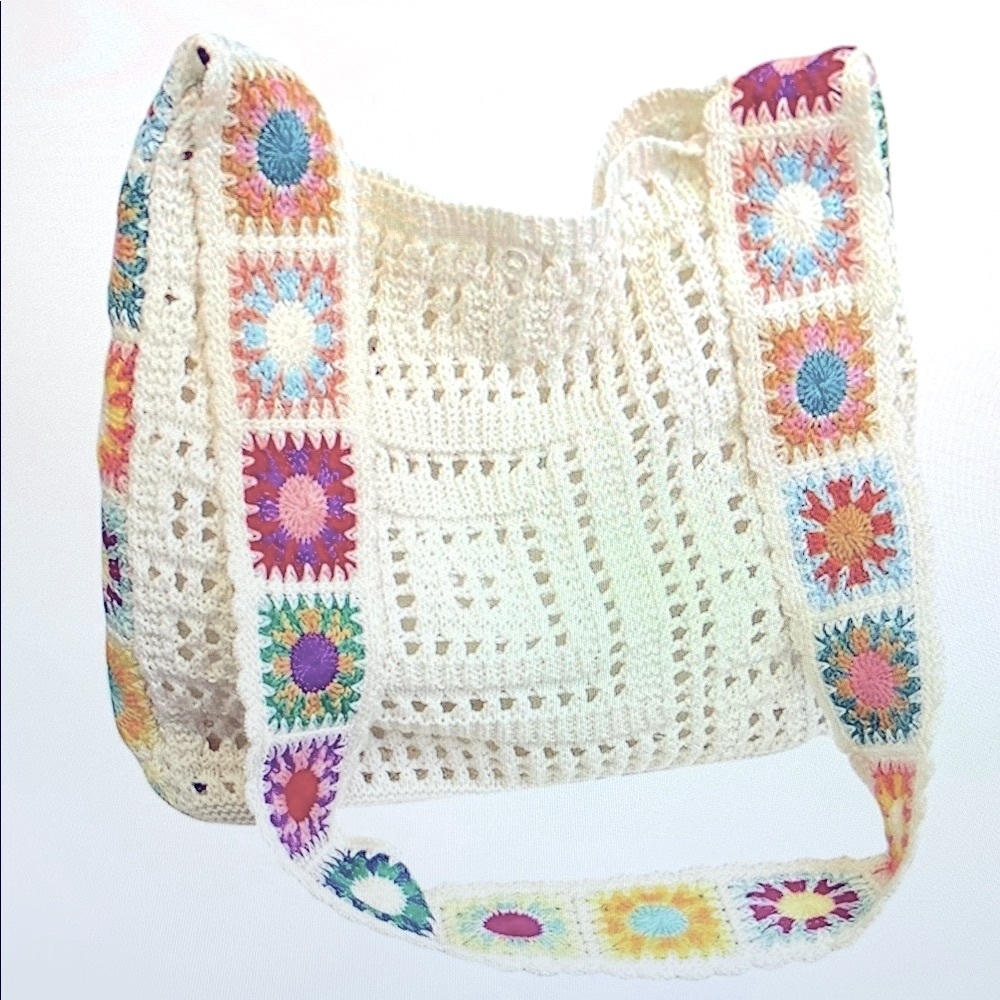 Women's Boho Embroidery Crossbody Bag Crochet Knit Shoulder Bag Tote Handbag